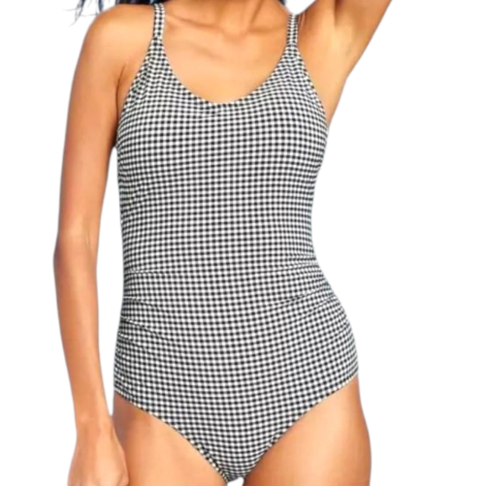 Kona Sol Full Coverage Textured Gingham Ruched One Piece Swimsuit